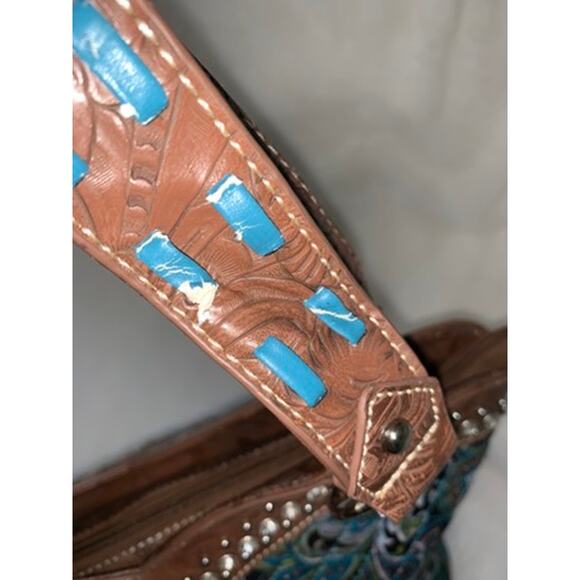 Women's Turquoise Paisley Rhinestone‎ Shoulder Bag - Picture 3 of 7
